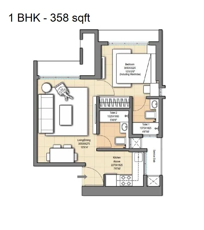 Sheth Auris Ilaria Unit plan - 358 sq.ft.