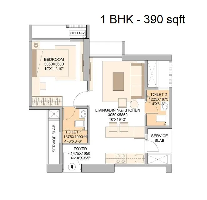 Sheth Auris Ilaria Unit plan - 390 sq.ft.