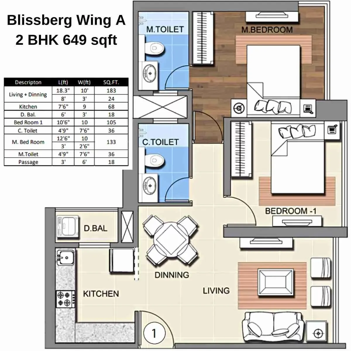 Sheth Montana Unit plan - 650 sq.ft.