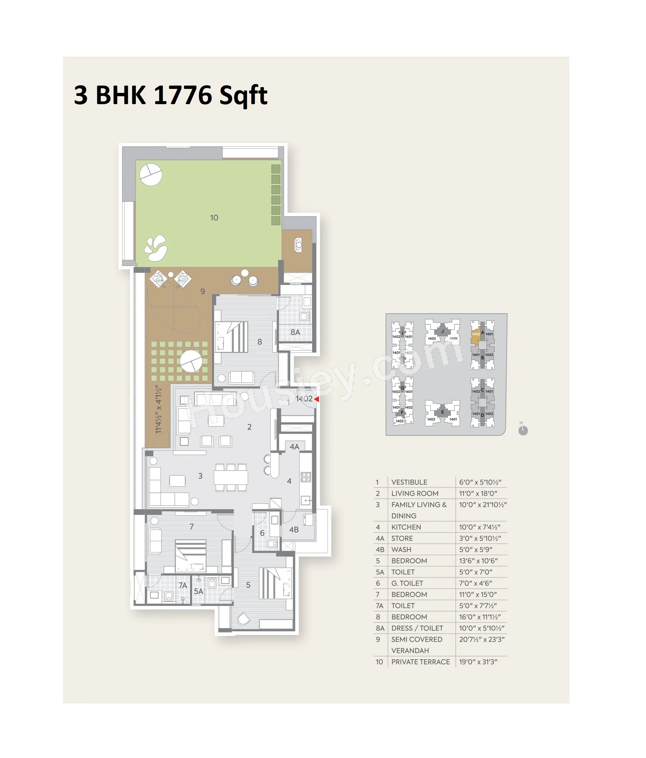 Shilp Residency Unit plan - 1225 sq.ft.