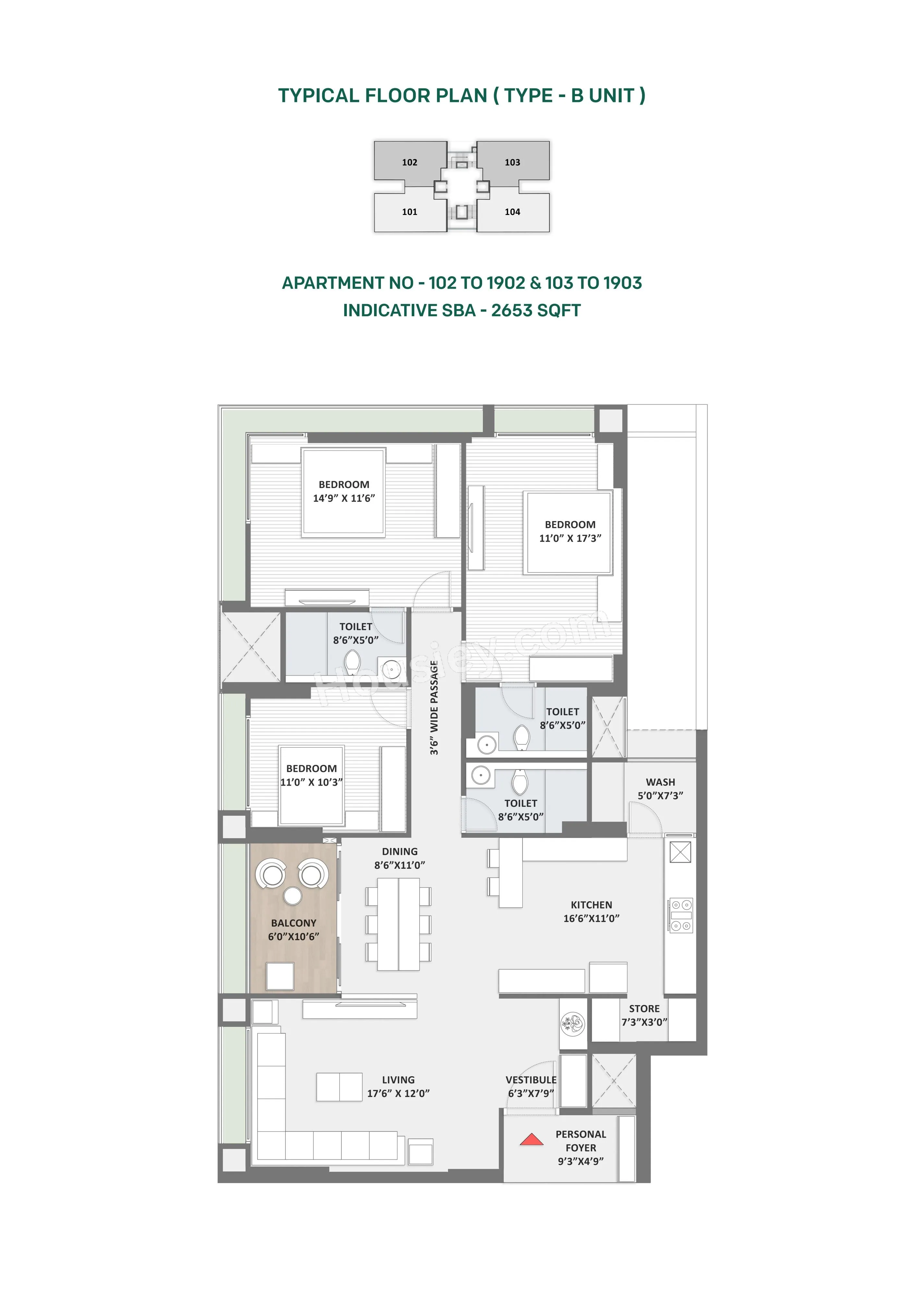 Shivalik Greenfield Unit plan - 1372 sq.ft.