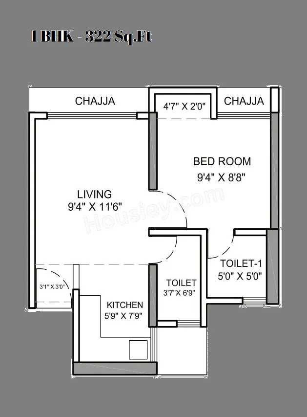 Shivalik Gulmohar Avenue Unit plan - 322 sq.ft.