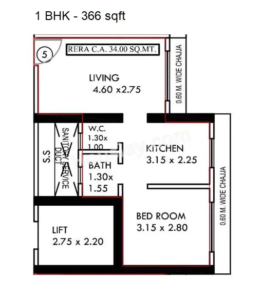 Shraddha Evoque Unit plan - 366 sq.ft.