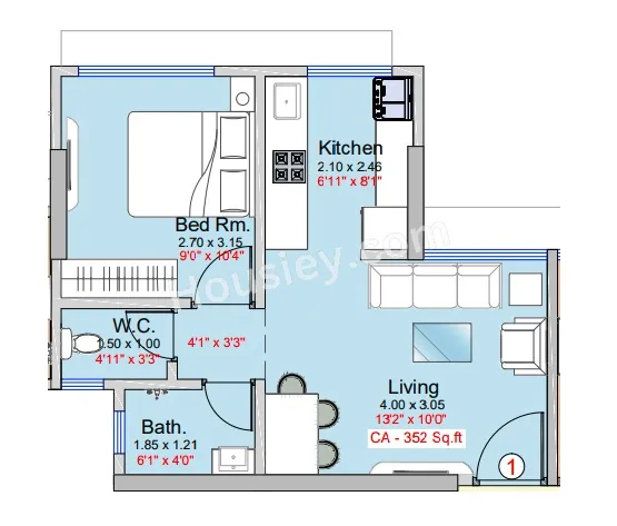 Shraddha Presidency Unit plan - 352 sq.ft.