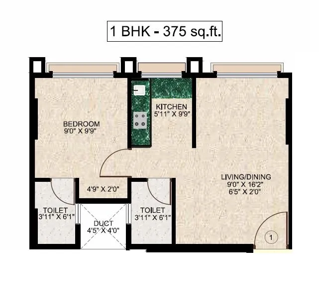 Phancode 80 Unit plan - 375 sq.ft.