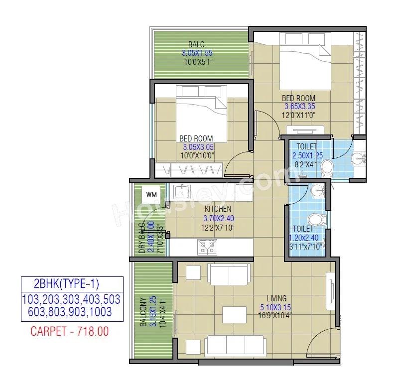 Shree Aryaatech Sanskriti Unit plan - 718 sq.ft.