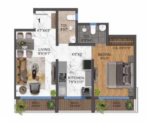 Shree Ram Shanti Niketan Unit plan - 411 sq.ft.