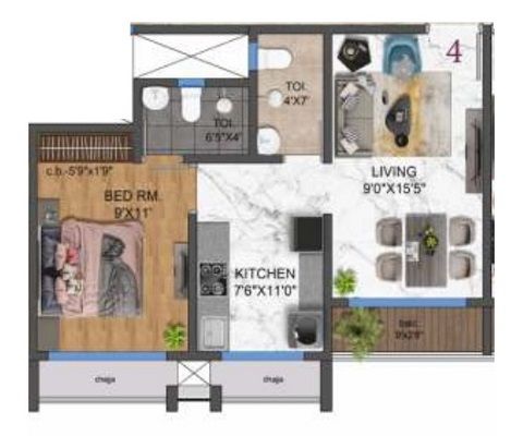 Shree Ram Shanti Niketan Unit plan - 424 sq.ft.