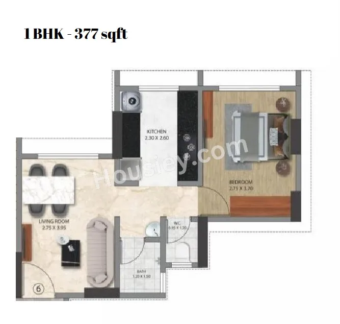 Shree Uma Heights Unit plan - 377 sq.ft.