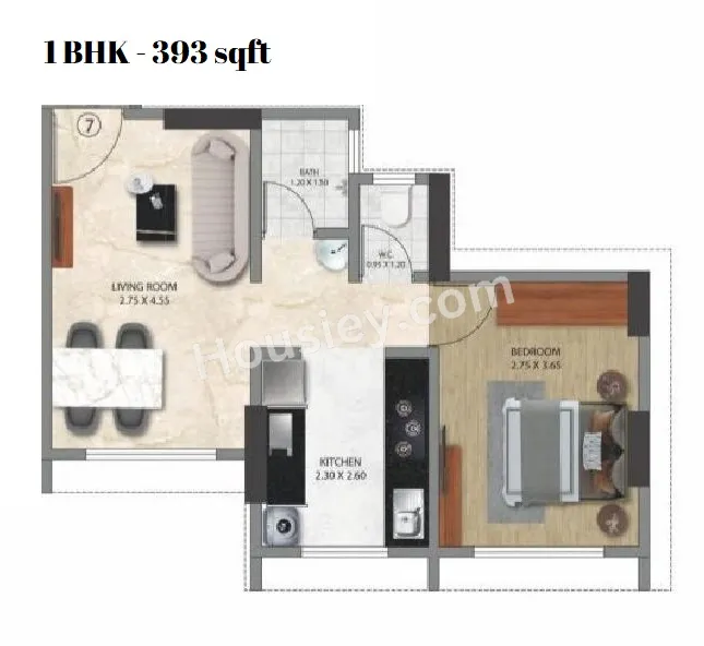 Shree Uma Heights Unit plan - 393 sq.ft.