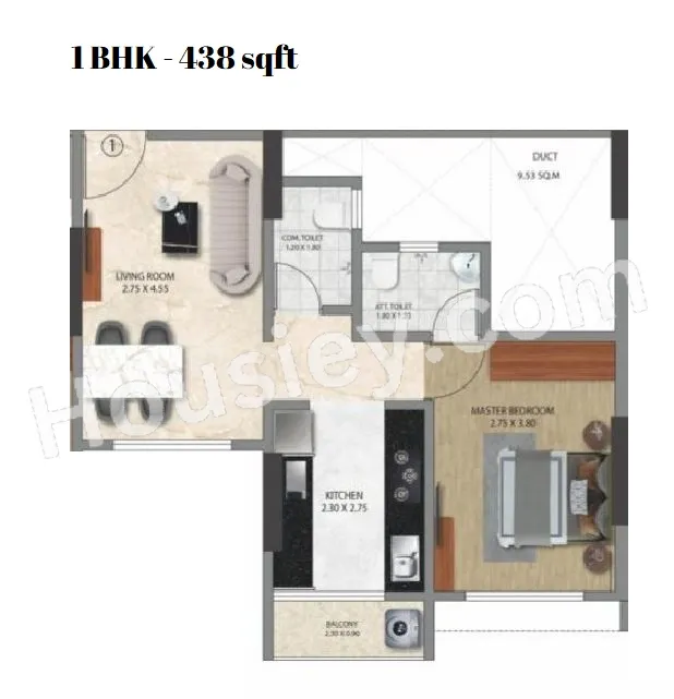 Shree Uma Heights Unit plan - 438 sq.ft.