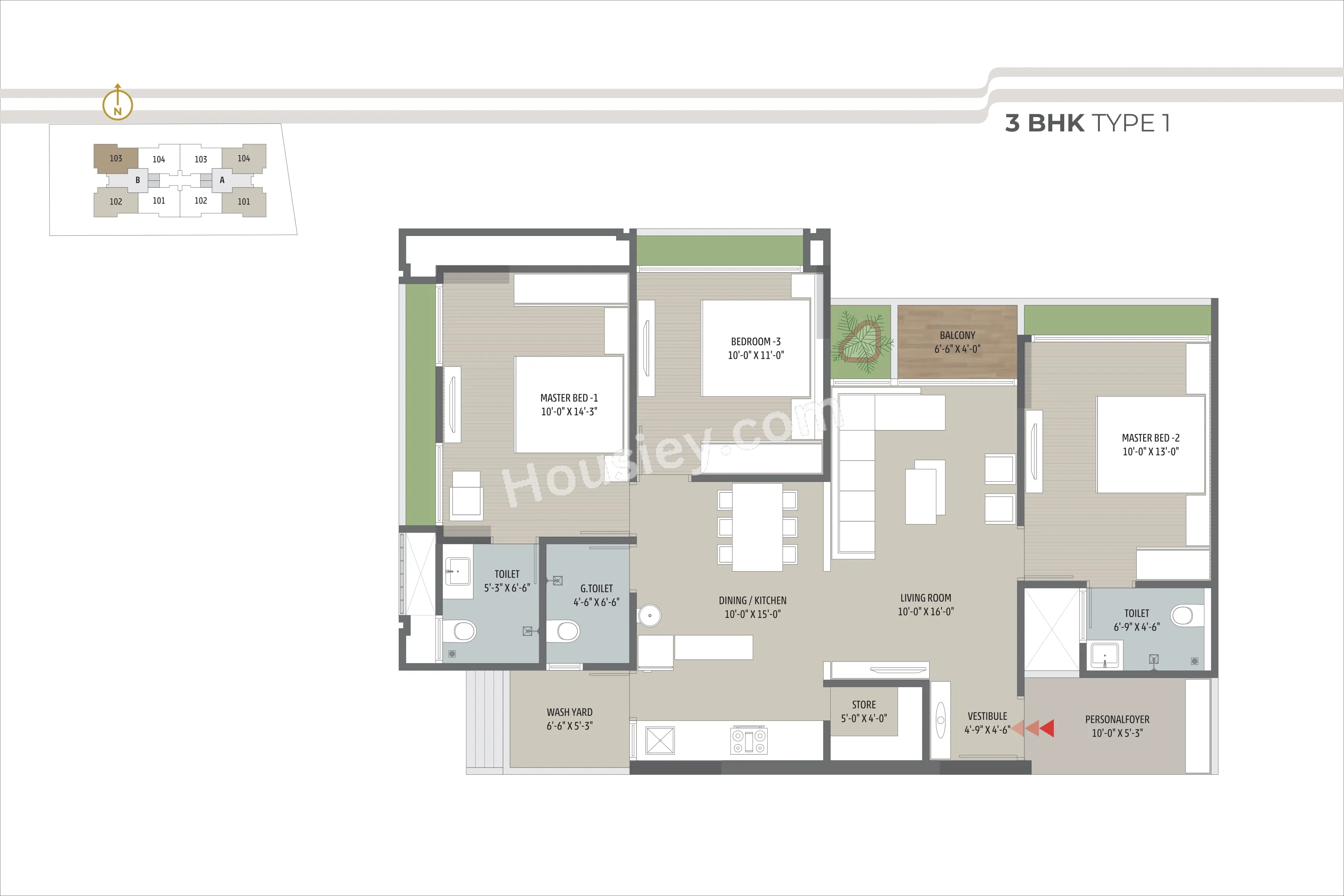 Shreeji Sarvatra Unit plan - 1026 sq.ft.
