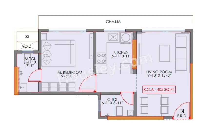 Shreenath Enclave Unit plan - 405 sq.ft.