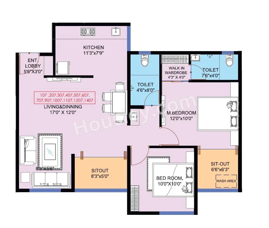 Shubh Ganesh Spring Valley Phase 3 Unit plan - 813 sq.ft.