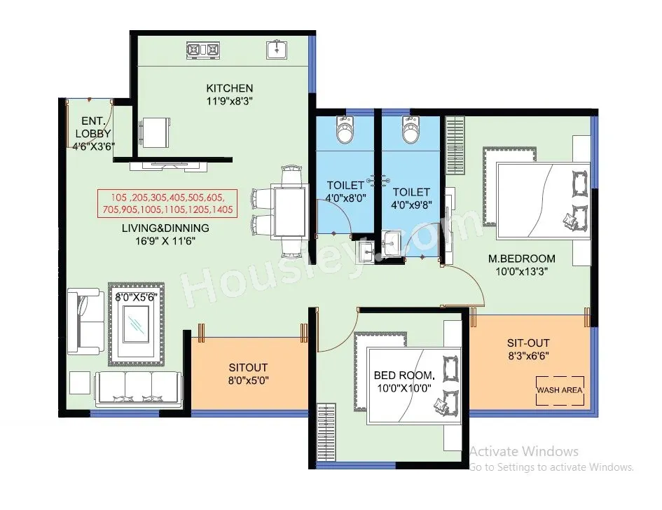 Shubh Ganesh Spring Valley Phase 3 Unit plan - 828 sq.ft.