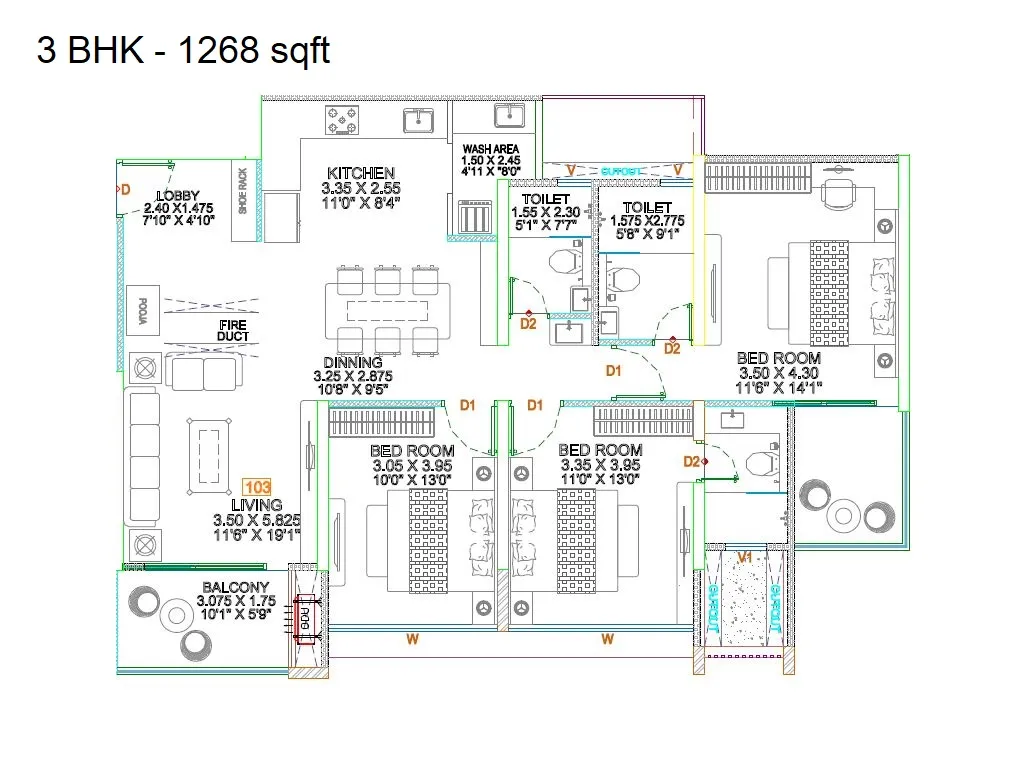 Unit plan - 1268 sq.ft.