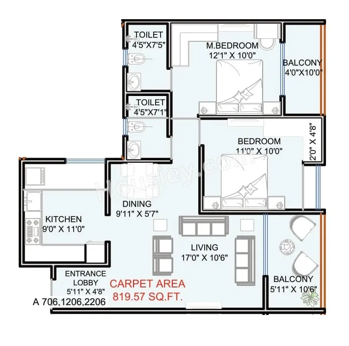 Shubharambh Clara Unit plan - 819 sq.ft.