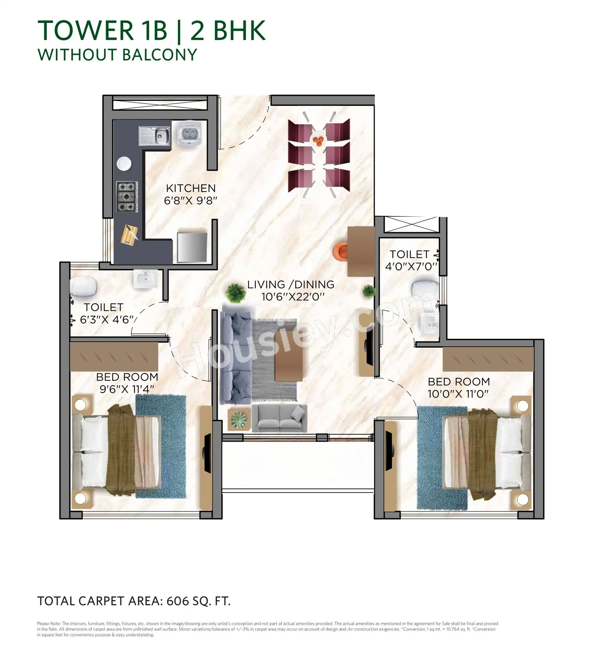 Siddha Sky Unit plan - 606 sq.ft.