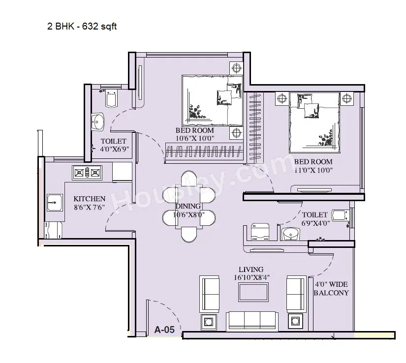 Siddha Sky Unit plan - 632 sq.ft.