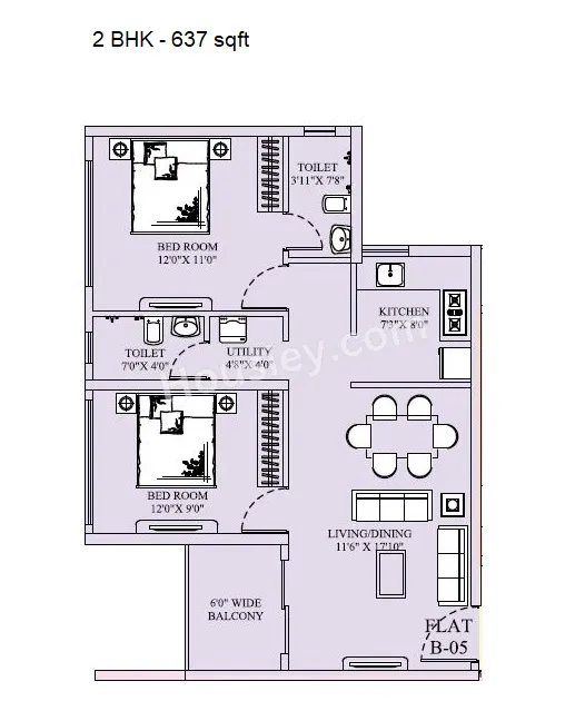 Siddha Sky Unit plan - 637 sq.ft.