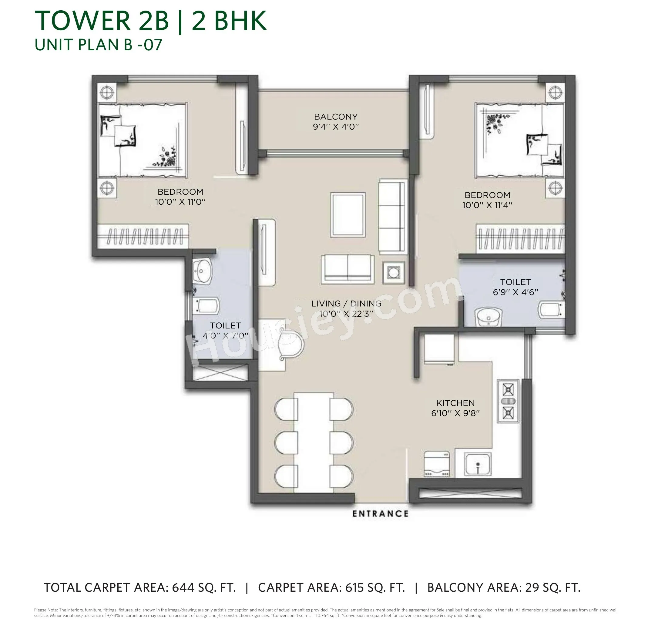Siddha Sky Unit plan - 644 sq.ft.
