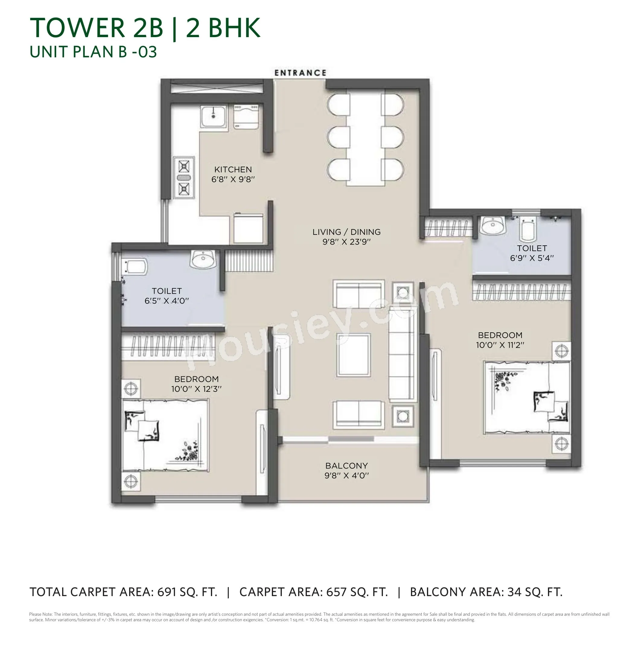 Siddha Sky Unit plan - 691 sq.ft.