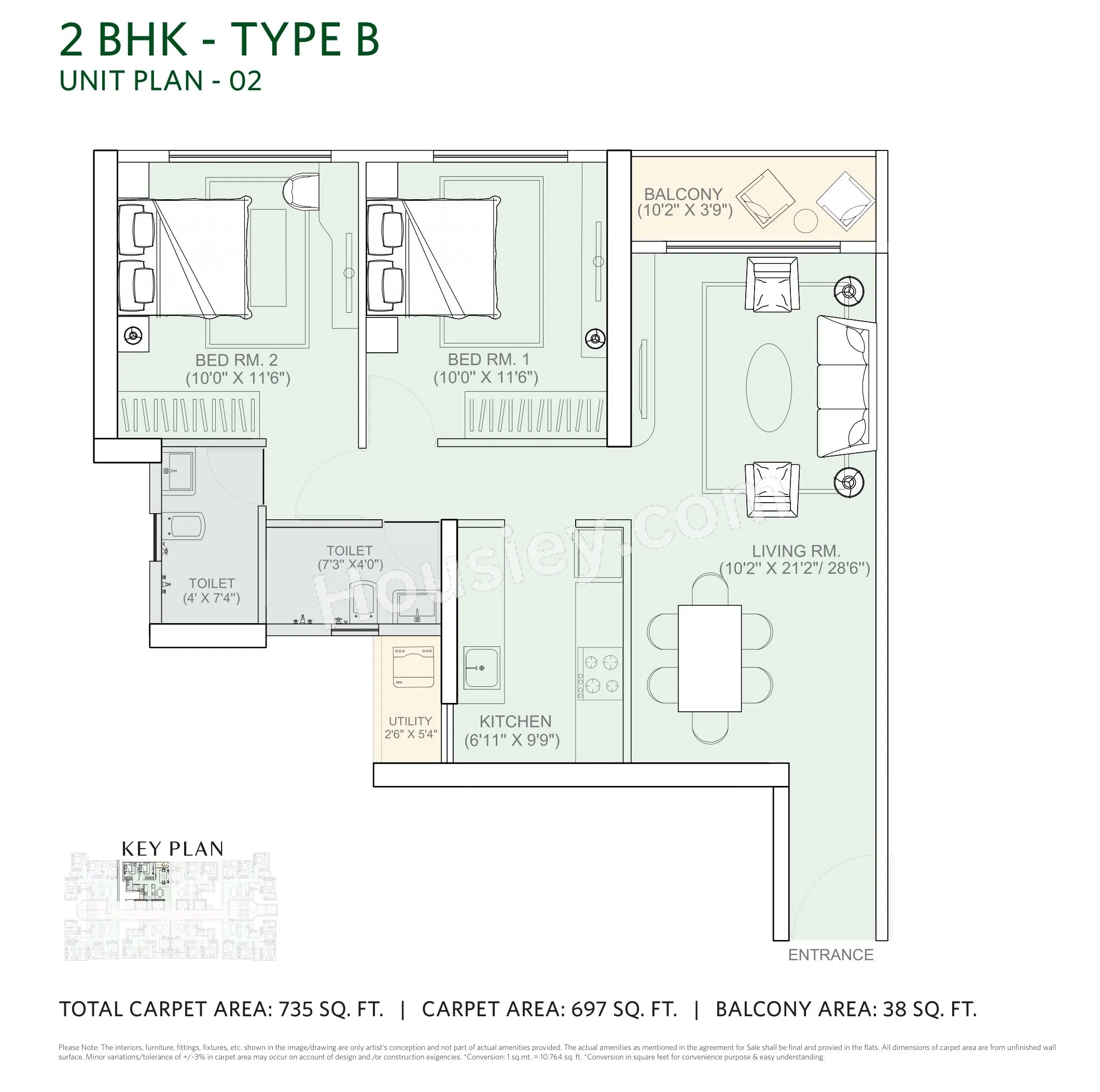 Siddha Sky Unit plan - 737 sq.ft.