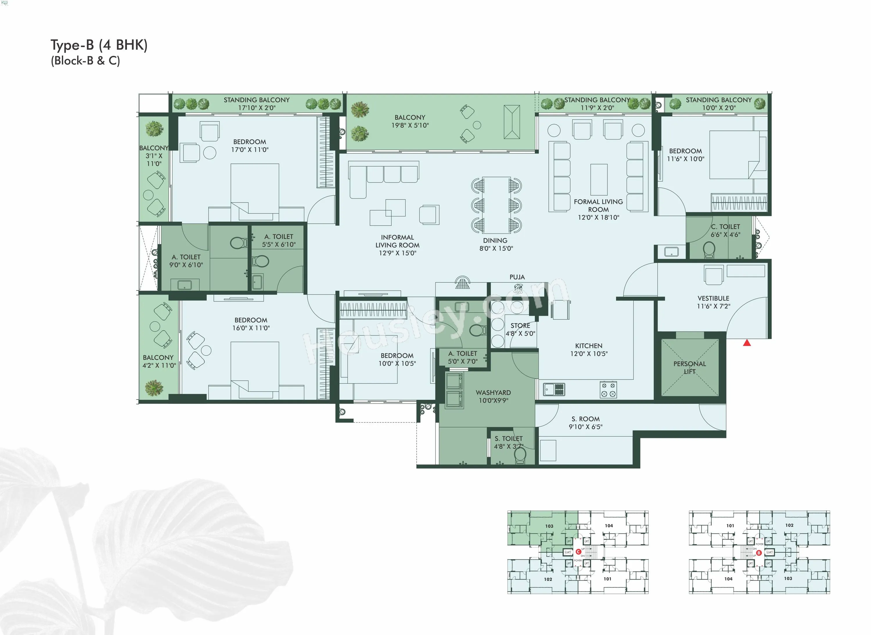 Siddharth Vrundavan Unit plan - 1970 sq.ft.