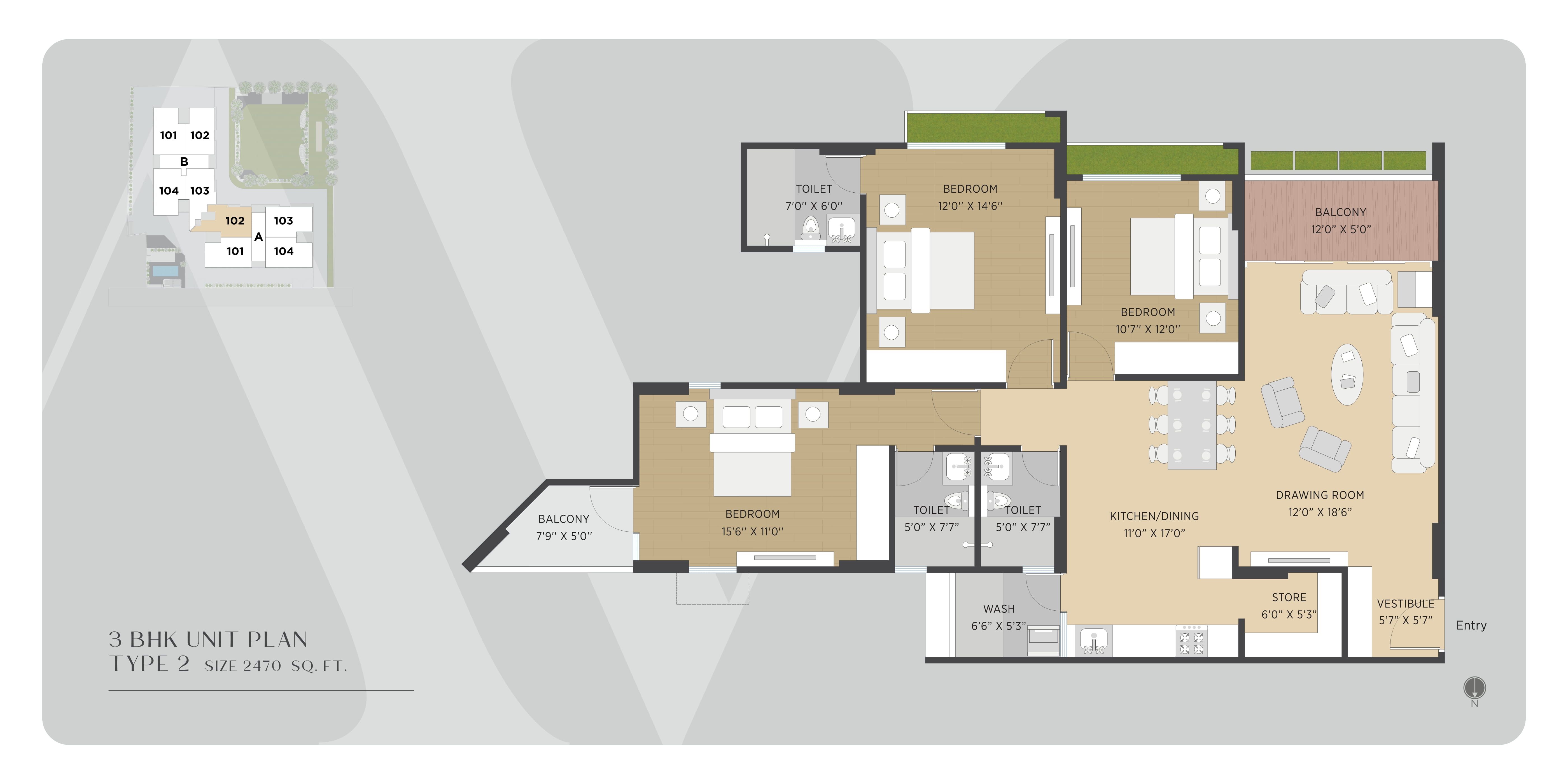 Siddhi Aarohi Avinya Unit plan - 1358 sq.ft.