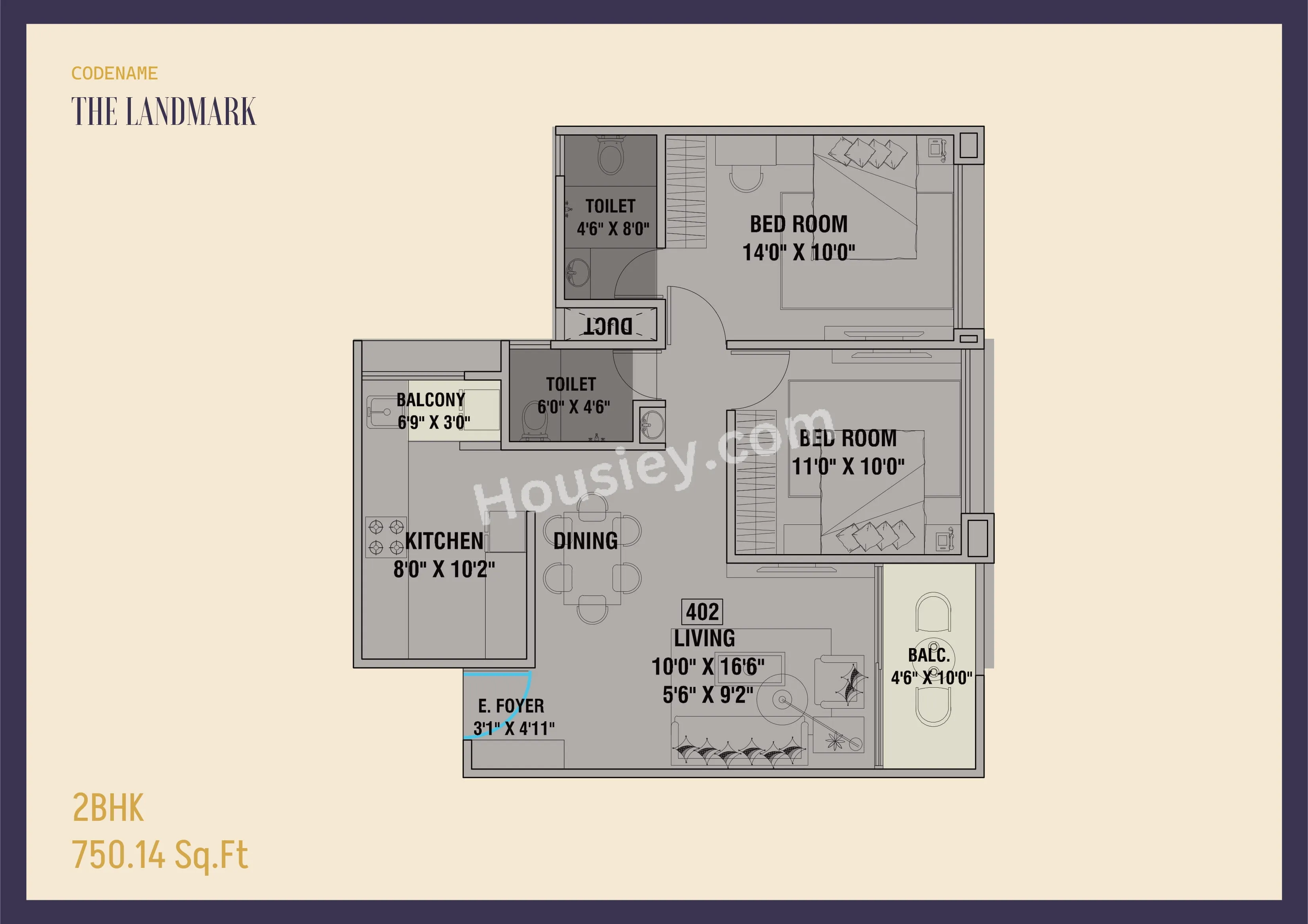 Siddhi The Landmark Unit plan - 750 sq.ft.