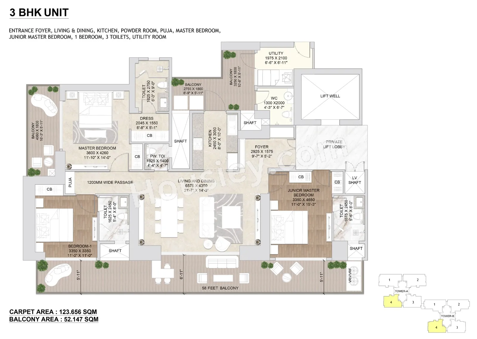 Signature Global Twin Tower DXP Unit plan - 1331 sq.ft.