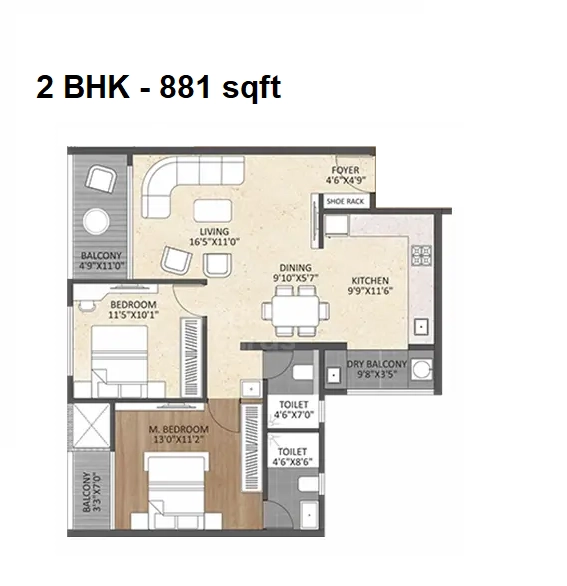 Bivega Silver Altair Unit plan - 881 sq.ft.
