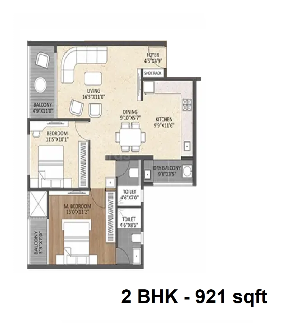 Bivega Silver Altair Unit plan - 921 sq.ft.
