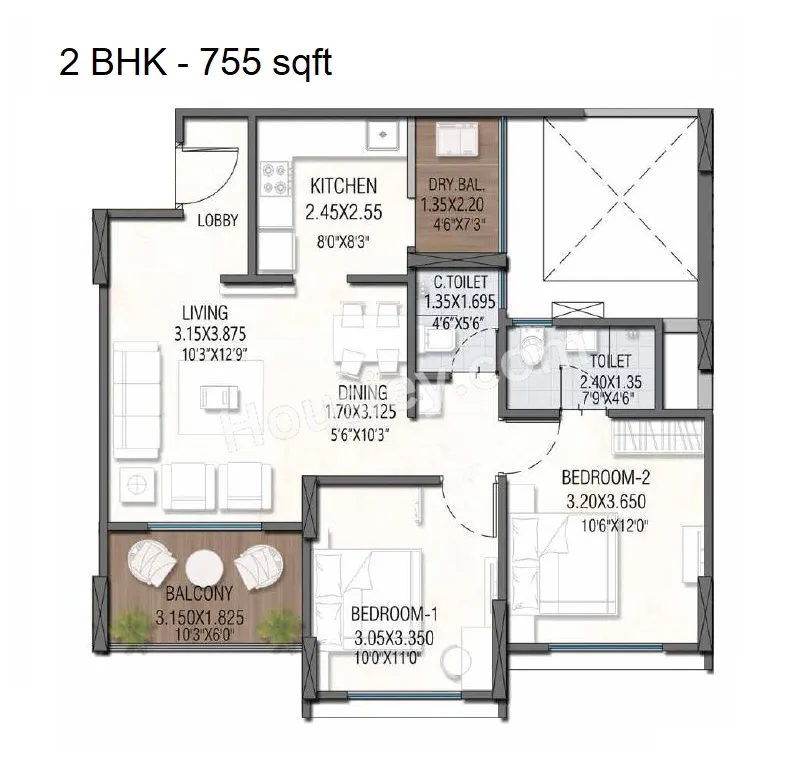 Star Altair Phase II Unit plan - 755 sq.ft.