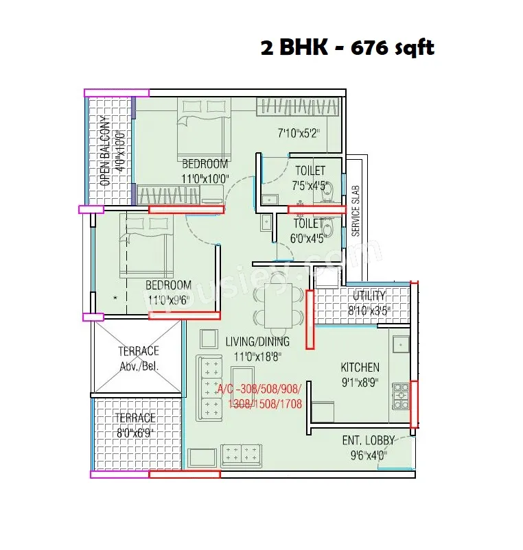 Rohan Silver Gracia Unit plan - 676 sq.ft.