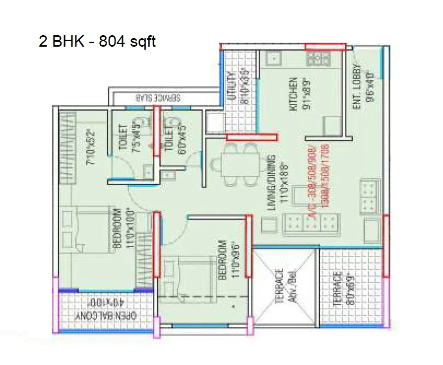 Rohan Silver Gracia Unit plan - 804 sq.ft.