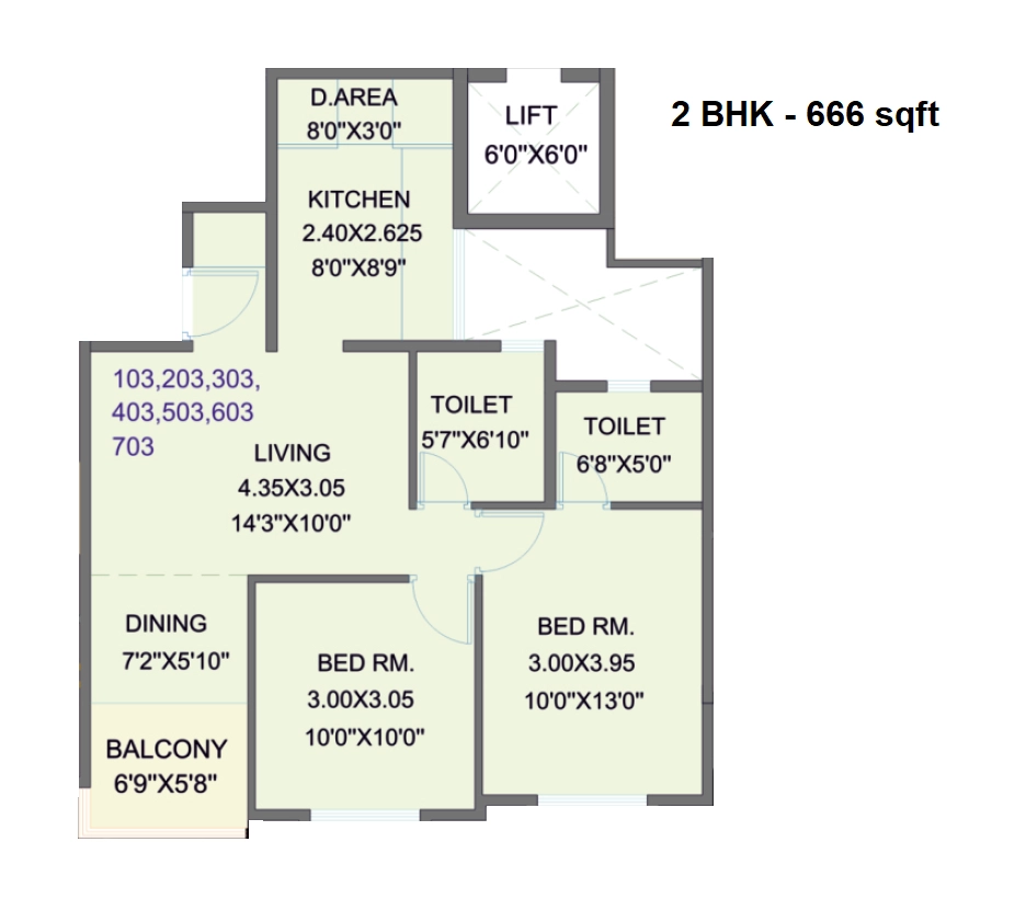 Silver Orchid Unit plan - 666 sq.ft.