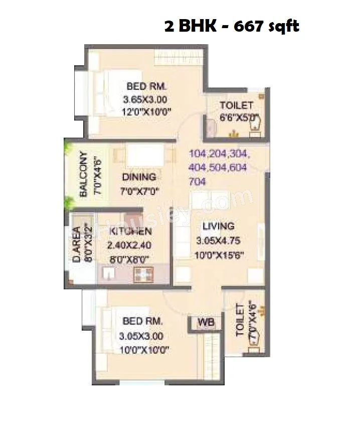 Silver Orchid Unit plan - 667 sq.ft.