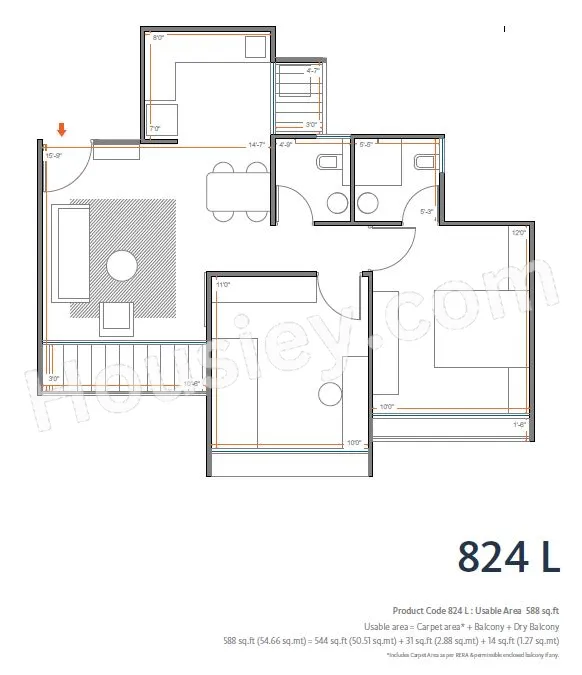 Skyi Manas Lake Unit plan - 588 sq.ft.