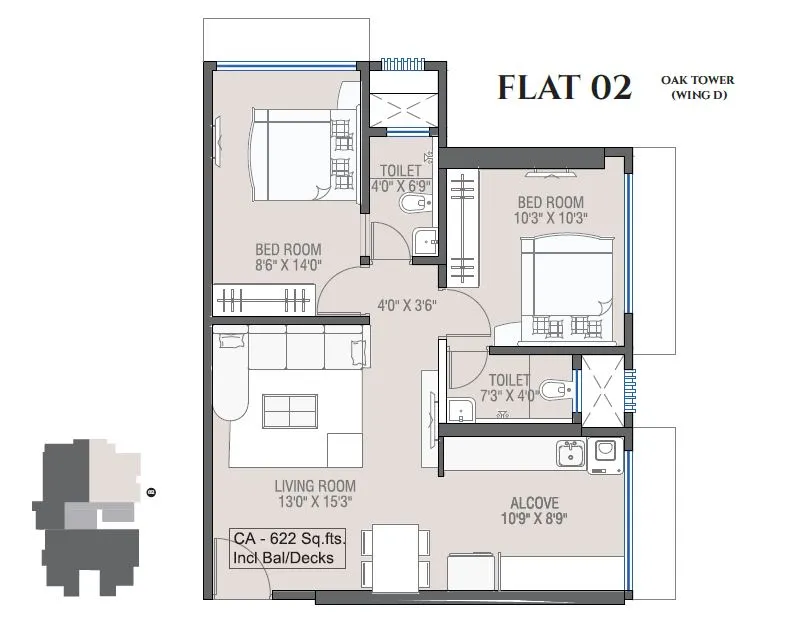 Smgk Woods Platina Oak Unit plan - 622 sq.ft.