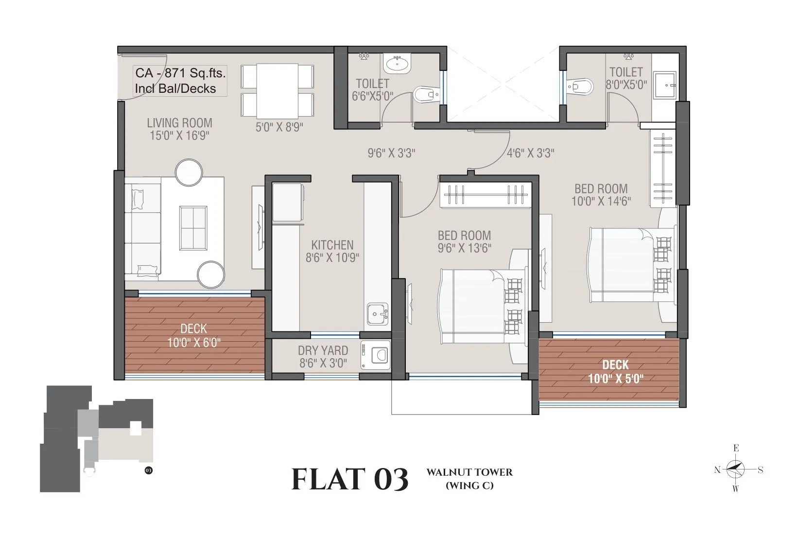 Smgk Woods Platina Walnut Unit plan - 871 sq.ft.