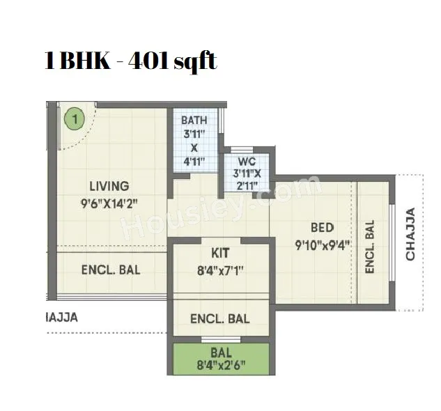 Sneh Serene Unit plan - 401 sq.ft.