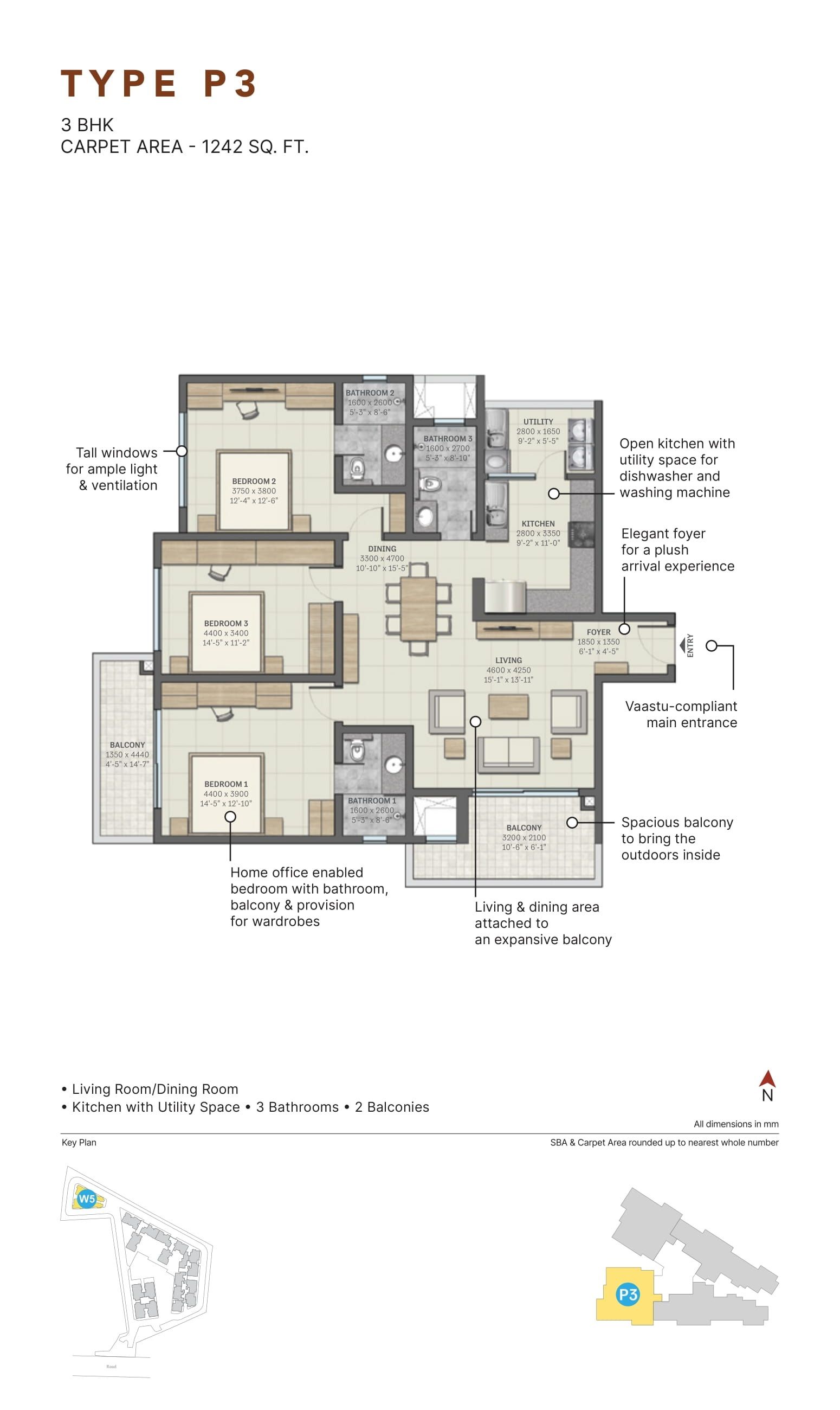 Sobha Infinia Phase II Unit plan - 1242 sq.ft.