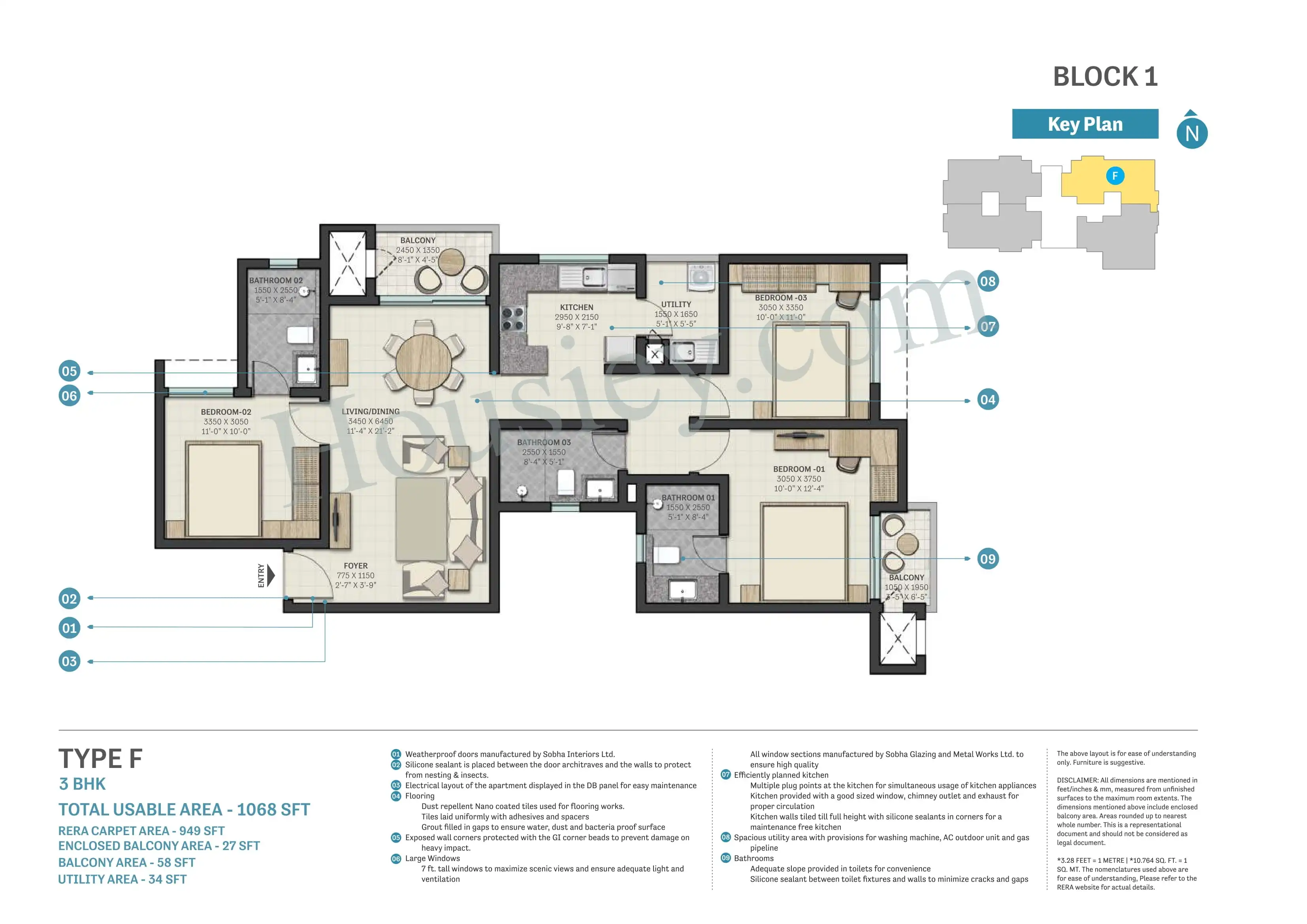 Sobha Nesara Unit plan - 1068 sq.ft.