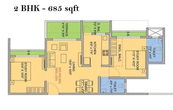 Somani Dream Home Unit plan - 685 sq.ft.