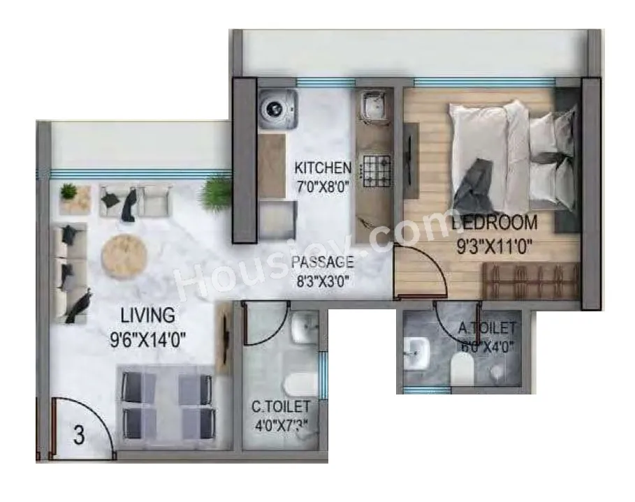 Space Sky27 Unit plan - 383 sq.ft.