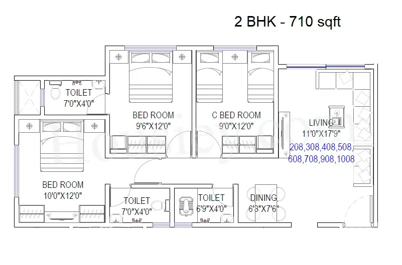 Sparkle Codename Youth Unit plan - 710 sq.ft.