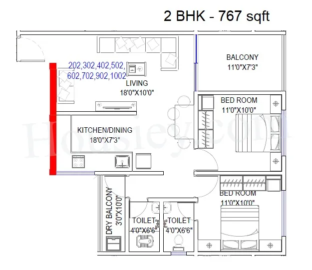 Sparkle Codename Youth Unit plan - 767 sq.ft.