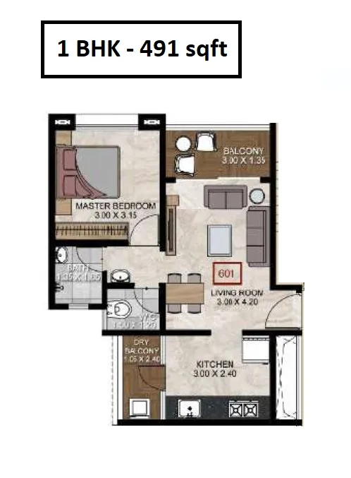 Sheth Splendour Greens Unit plan - 491 sq.ft.