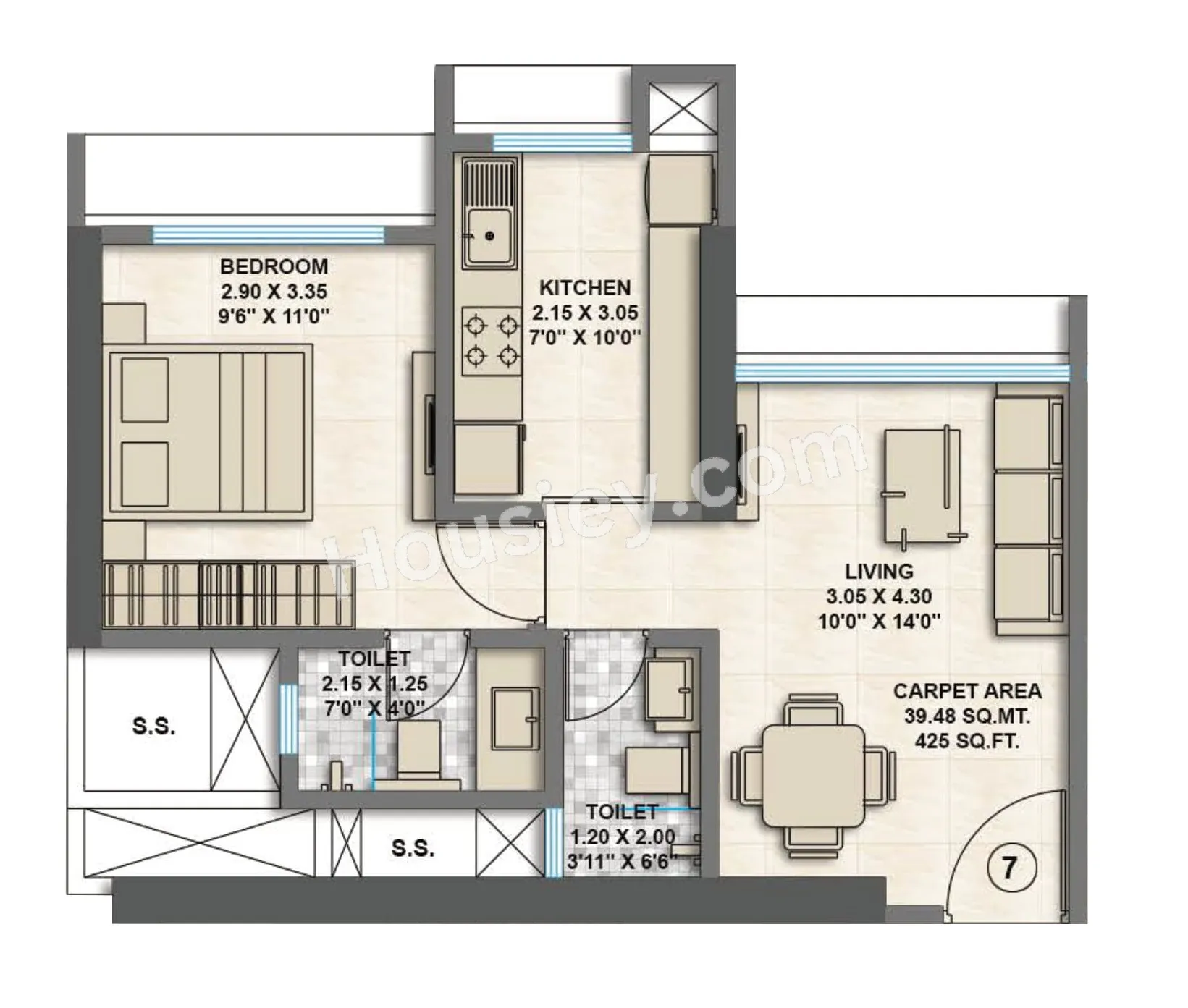 Srishti Oasis Unit plan - 425 sq.ft.
